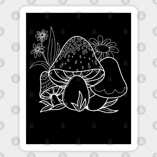 Mushroom Sprouts In Nature Line Art Design Sticker by Promen Art